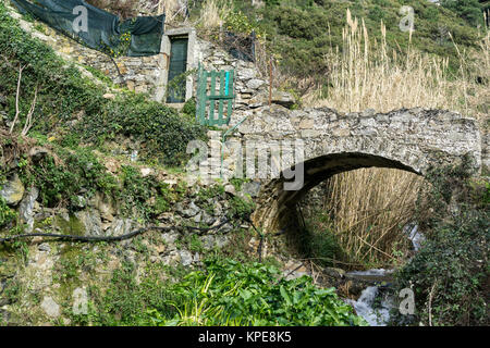 Il ponte di pietra nel trail Foto Stock