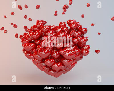 Gruppo di cuori rossi palloncini formando un cuore Foto Stock