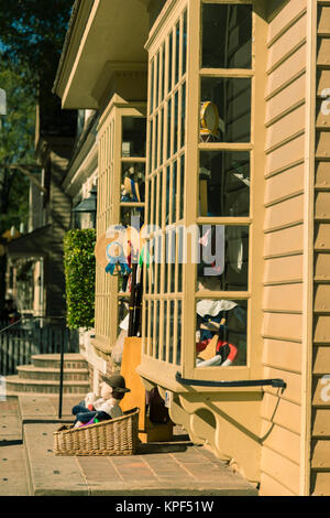 Wm. Pitt store window display sul Duca di Gloucester Street a Williamsburg Coloniale Foto Stock