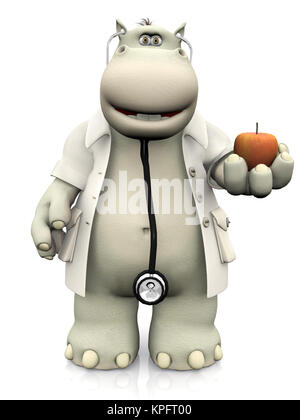 Cartoon ippona medico tenendo un apple. Foto Stock