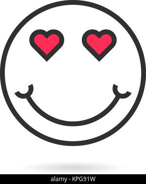 Innamorato di una linea sottile gli Emoji icona con ombra Illustrazione Vettoriale