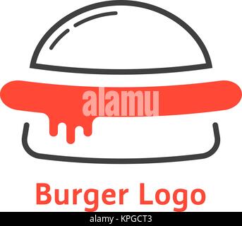 Linea sottile burger logo con salsa rossa Illustrazione Vettoriale