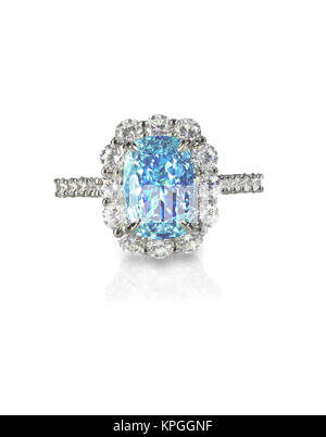 Il diamante blu engagment anello di nozze Foto Stock