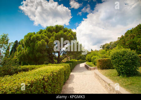 Bellissimo paesaggio nel territorio dell'Vorontsov Palace in Crimea in una limpida giornata di sole. Foto Stock