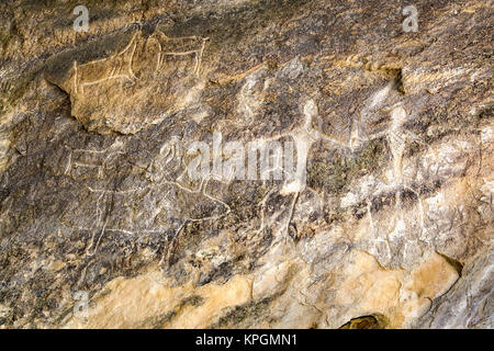 Petroglifi preistorici in Qobustan, Azerbaigian. Petroglifi Qobustan sono elencati dall UNESCO come patrimonio mondiale. Foto Stock