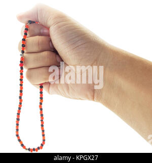 Maschio con mano Rosario isolato Foto Stock
