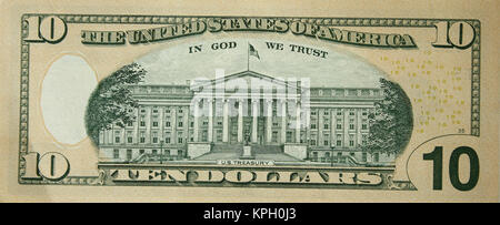 Close-up del lato inverso di un dieci dollari, Stati Uniti d'America Foto Stock