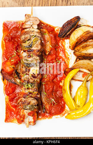 Primo piano di una shish kebab Foto Stock