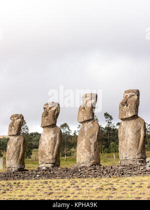 Quattro moais visto in Ahu Akivi, Isola di Pasqua Foto Stock