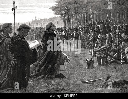 Servizio di ringraziamento, Battaglia di Agincourt, San Crispino il giorno, 25 Ottobre 1415 Foto Stock