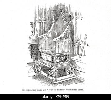 Incoronazione sedia e la Pietra del Destino, l'Abbazia di Westminster Foto Stock
