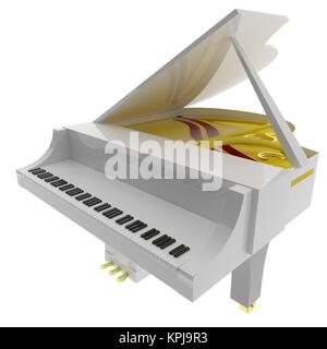 Pianoforte bianco isolato su bianco Foto Stock