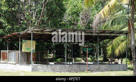 Outdoor enclosure tartaruga/den, Isola Curieuse, Seychelles. Foto Stock