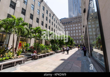 NEW YORK CITY - Luglio 12: Passerella con palme vicino al Rockfeller Center sulla luglio 12, 2012 a New York. Il Rockefeller Center è un complesso di 19 commercia Foto Stock