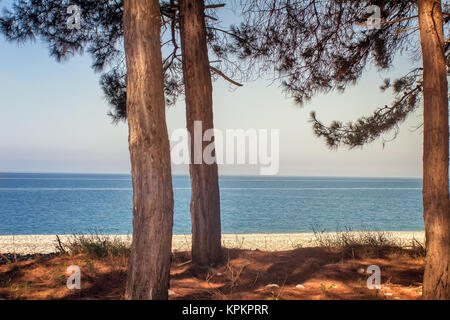 Paesaggio con vista sul mare. Pitsunda, Abkhazia. Foto Stock