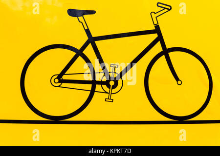 Profilo di bicicletta icona, moderno e minimale design piatto stile, bici nero su sfondo giallo foto Foto Stock