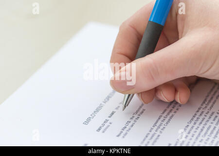 Mano di occupazione di riempimento sotto forma di accordo Foto Stock