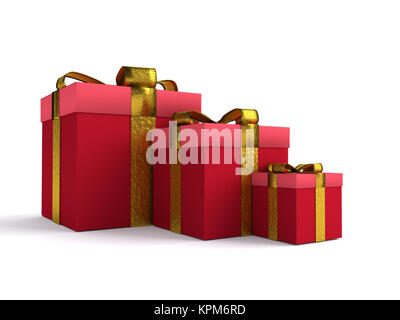 3D rendering di tre rossi xmas attuali box su sfondo bianco Foto Stock
