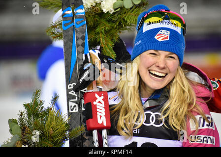 US SKI TEAM di Jessie Diggins dopo la finitura secondo, 2017 Mondo Nordic Ski Championship gara sprint, mondo FIS sci nordico campionati, Lahti, finlan Foto Stock