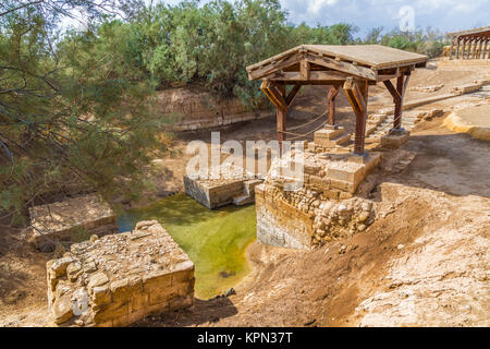 Il sito dove Jeasus fu battezzato nel fiume Giordano Foto Stock