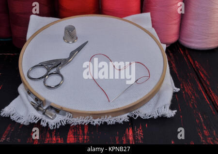 Hoop con tela per ricamo Foto Stock