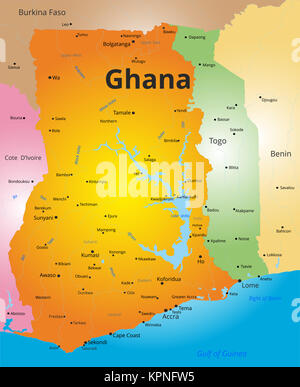 Mappa a colori del Ghana Foto Stock