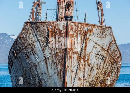 Close-up di prora della vecchia ruggine whaler Foto Stock