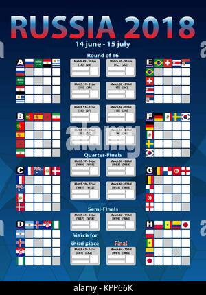 Il grafico finale dei paesi Cup Calcio in Russia. Illustrazione Vettoriale