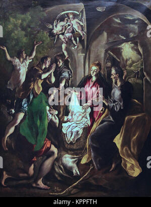 El Greco.la Adorazione dei pastori La Adoracion de los Pastores da El Greco. Doménikos Theotokópoulos 'L' greco un pittore in Spagna Foto Stock