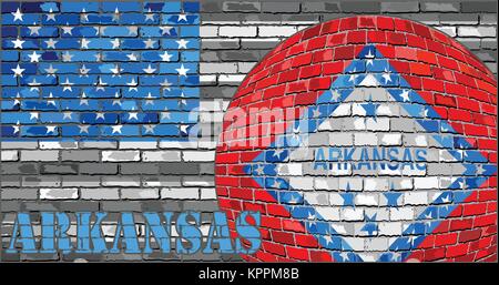 Arkansas bandiera sulla barra grigia bandiera degli Stati Uniti sullo sfondo - Illustrazione, sfera con Arkansas bandiera Illustrazione Vettoriale