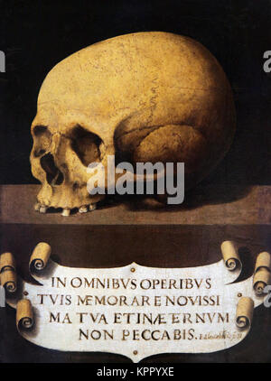 Cranio pittura (Memento mori) da Joan de Joanes (1507 - 1579), pittore spagnolo.Valencia Foto Stock