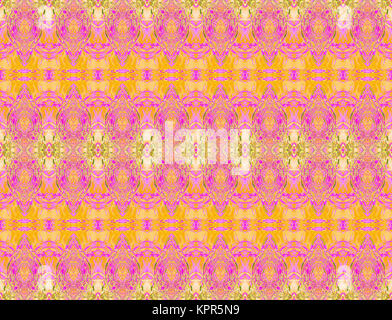 Geometrica astratta sfondo senza giunture. Ornato ellissi e a losanga in giallo, arancione e viola con sfumature di beige e gli elementi verdi, ampia e sognante. Foto Stock