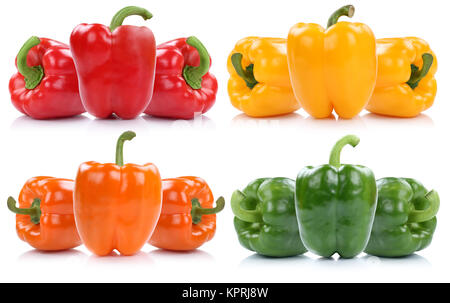 Sammlung frische Paprika Paprikas Freisteller freigestellt isoliert vor einem weissen Hintergrund Foto Stock