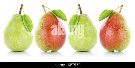 Sammlung Birnen Birne Früchte Obst in einer Reihe Freisteller freigestellt isoliert vor einem weissen Hintergrund Foto Stock