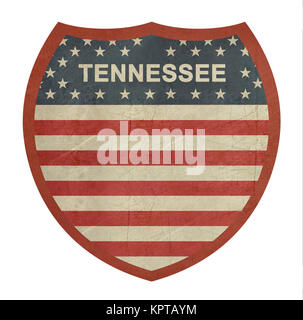 Grunge americano del Tennessee Interstate Highway segno isolato su uno sfondo bianco. Foto Stock