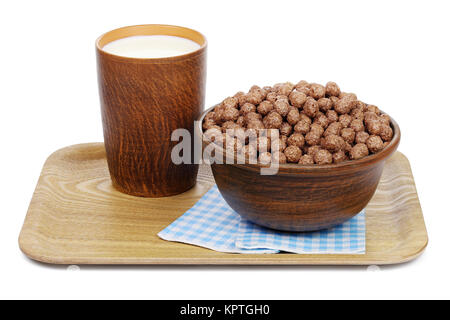 Cioccolato palline di cereali e latte. Foto Stock