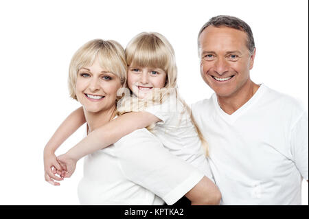 La famiglia felice isolato su bianco Foto Stock