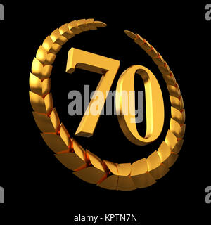 Anniversario Golden corona di alloro e numero 70 su sfondo nero Foto Stock