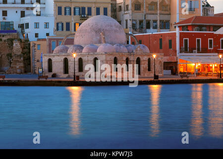 Notte Venetian quay, CHANIA, CRETA Foto Stock