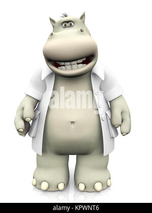 3D rendering di un sorridente cartoon ippona dentista. Foto Stock