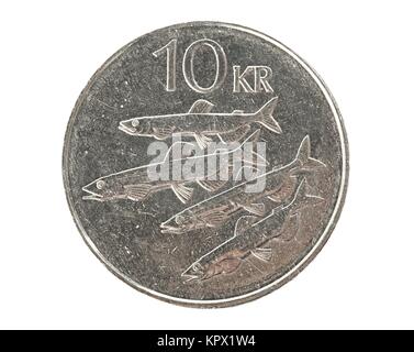 Islandese 10 krona coin Foto Stock