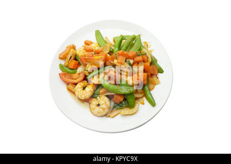 Mescolare fritto misto di verdure e gamberetti Foto Stock