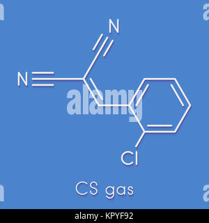 2-chlorobenzalmalononitrile gas lacrimogeni (gas CS) molecola. Formula di scheletro. Foto Stock