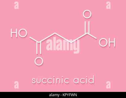 Acido succinico (acido butandioico, spirito di ambra molecola). Intermedio del ciclo dell'acido citrico. Sali ed esteri noti come i succinati. Formula di scheletro. Foto Stock