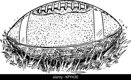 Vettore di disegno a mano disegnato illustrazione del football americano di ballon il campo. Illustrazione Vettoriale