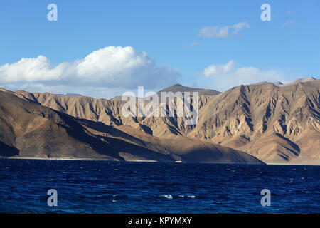 Le vette himalayane a mondi di sale più alto lago Pangong Tso, Ladakh, Jammu e Kashmir in India. Foto Stock