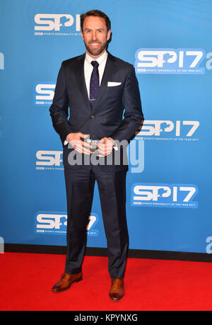 Inghilterra manager Gareth Southgate durante il tappeto rosso arrivi per BBC Sports personalità dell'anno 2017 a Liverpool Echo Arena. Foto Stock