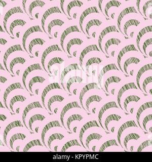 Graffiato seamless pattern. Abstract texture della shell. Basata sul tradizionale giapponese Sashiko ricamo. Rosa e sfondo verde. Per la decorazione o la stampa Illustrazione Vettoriale