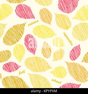 'Settembre presto". Autunno texture con raschiati lampone foglie. Il contrasto seamless pattern con graffiato lampone foglie. Pianura sfondo infinito wi Illustrazione Vettoriale