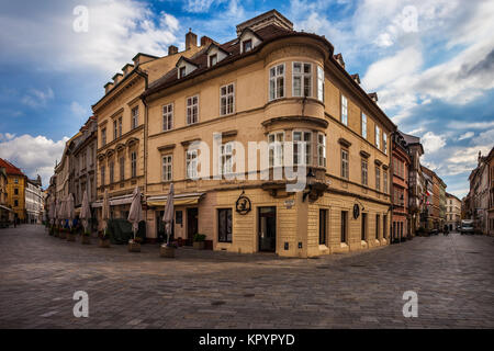 La Slovacchia, Bratislava, città capitale, Città Vecchia, edifici storici lungo Panska e strade Venturska Foto Stock